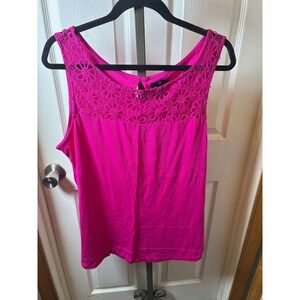 Gap Womens Magenta Pink Crochet Lace Yoke Keyhole Back Tank Top XL Cotton Modal
